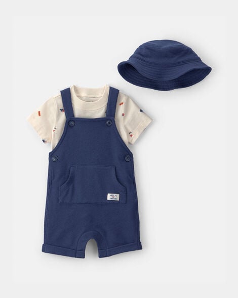 baby boy 3-piece fourth of july overall set - navy/cream