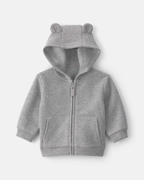 baby boy bear fleece zip-up hoodie - grey