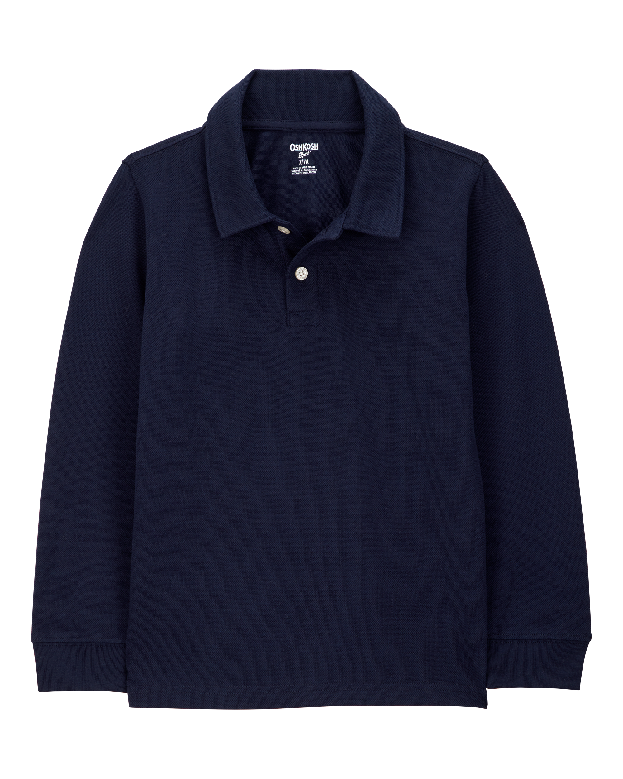 Kid Pique Long-Sleeve Polo Shirt - Navy