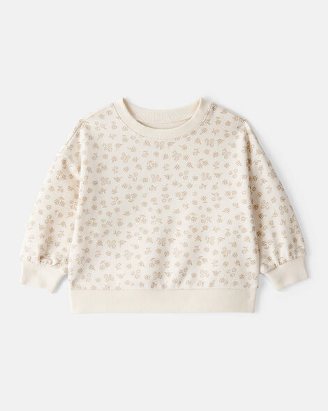 baby girl floral print french terry long-sleeve pullover sweatshirt - ivory
