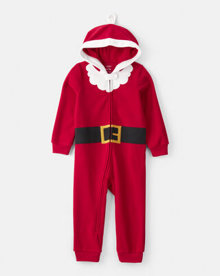 Product image 1 of Toddler Santa Hooded Loose Fit Long-Sleeve 2-Way Zip 1-Piece Pajamas - Red