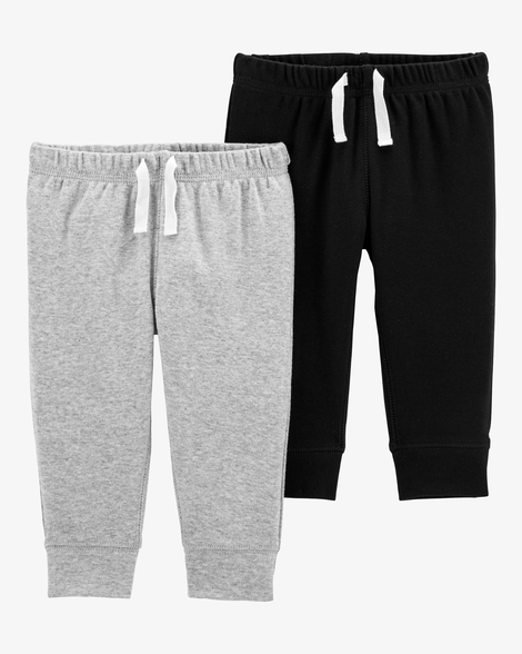 baby boy 2-pack cotton pants - grey/black