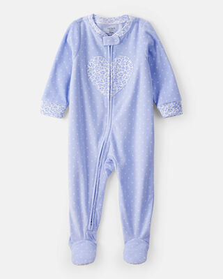 Product image 1 of Baby Girl Heart Print Loose Fit Long-Sleeve 2-Way Zip 1-Piece Pajamas - Blue