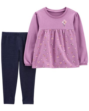 Toddler 2-Piece French Terry Top & Knit Denim Pant Set