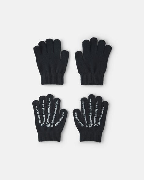 boys 2-pack skeleton halloween winter gloves - black