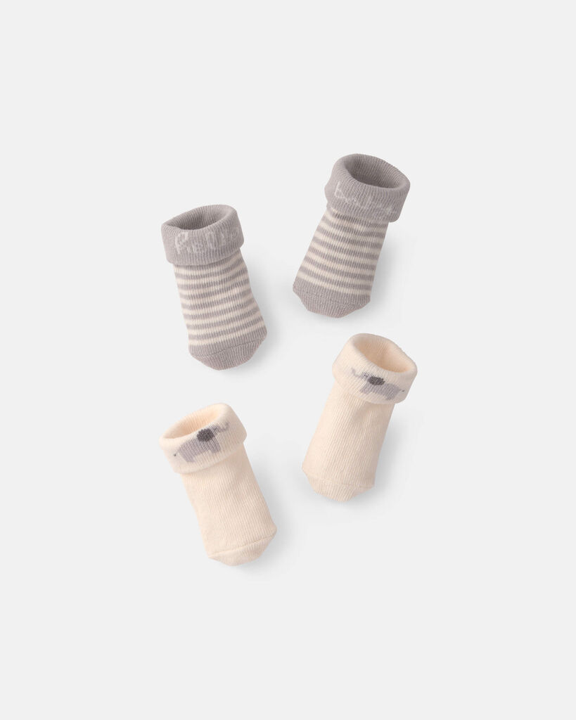 Carter's Baby Boys' Hello Baby Foldover Socks, 2-Pack - Gray/Ivory