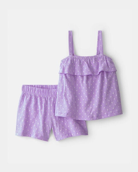girls 2-piece ruffle tank top & short set - purple