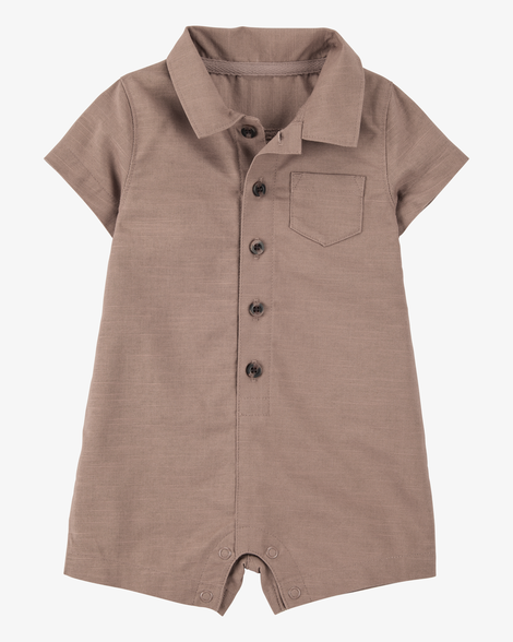 baby button-down polo romper - brown