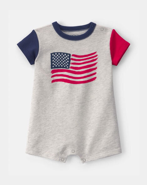 baby american flag short-sleeve romper - grey/blue/red