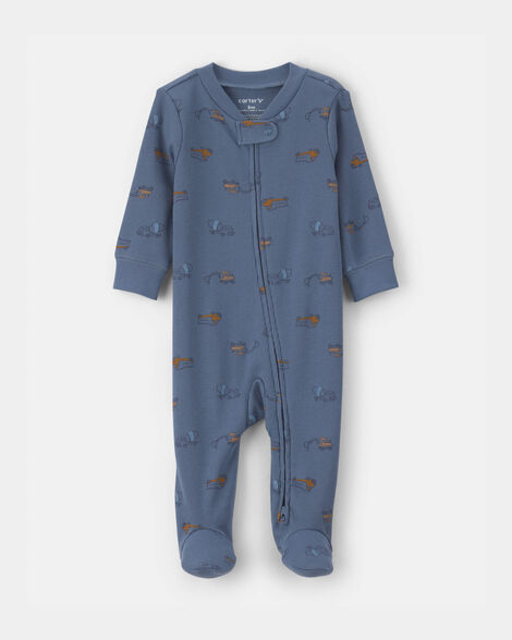 baby boy construction snug fit sleep & play pajamas - blue
