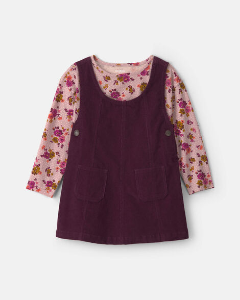 Baby Girl 2-Piece Floral Corduroy Long-Sleeve Dress Set - Pink/Purple