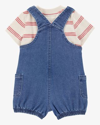 Product image 2 of Baby 2-Piece Striped Tee & Denim Shortall Set - Navy/Ivory