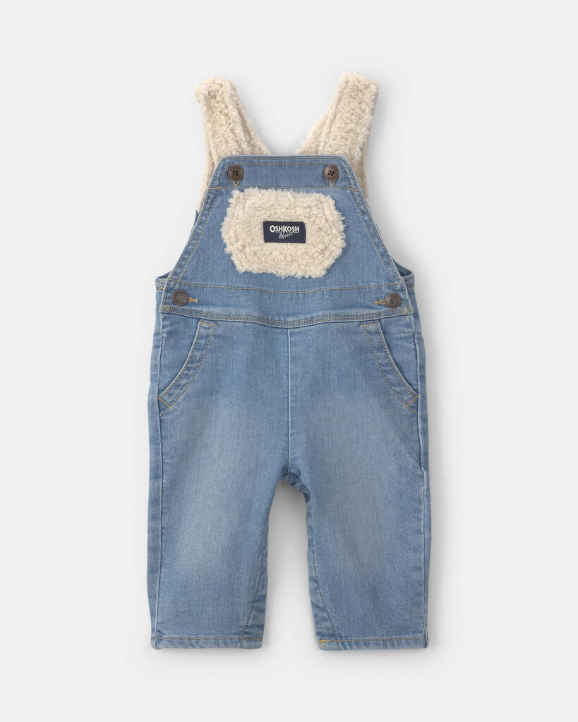 OshKosh B'gosh Baby Teddy Fleece Denim Overalls - Light Wash 12M Light Wash