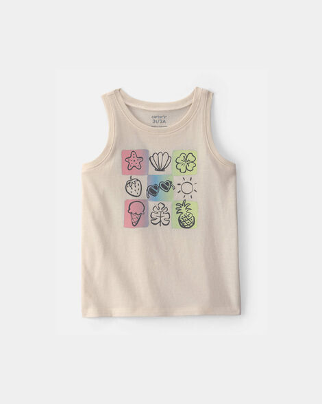 toddler girl summer icon graphic tank - ivory