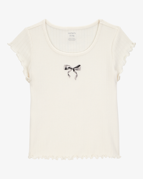 kid bow pointelle baby tee - white