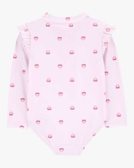  Product image 3 of Baby 1-Piece Heart-PrintLong-Sleeve Rashguard Swimsuit - Pink