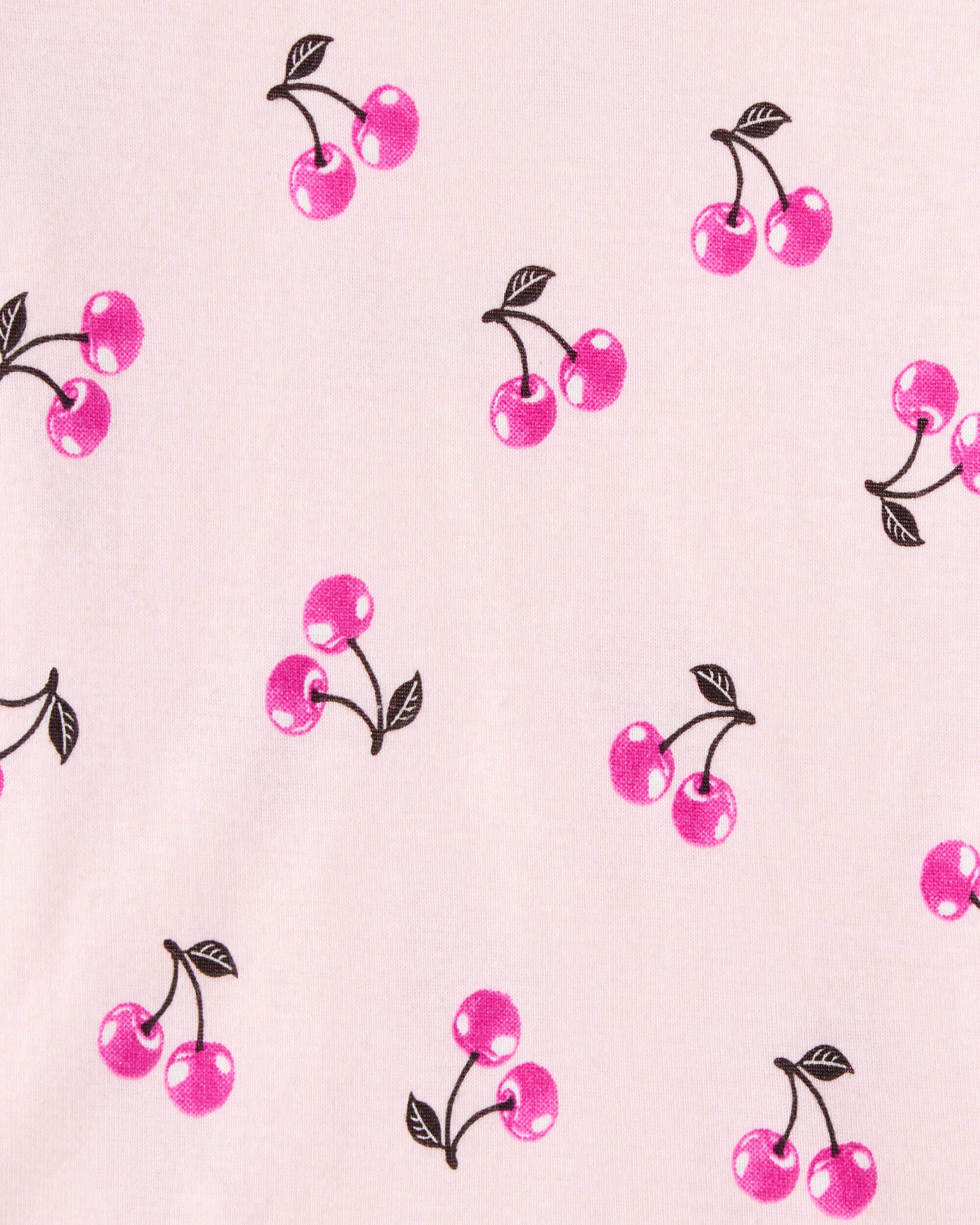 Girls Cherries Print 100% Cotton Long-Sleeve 4-Piece Pajamas - Pink/White