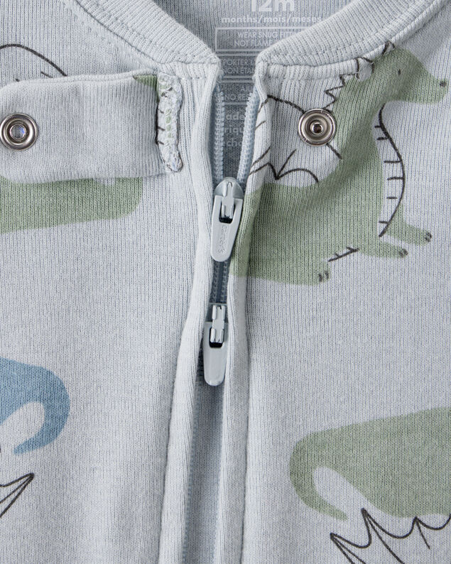 Product image 2 of Baby Boy Dragon Print 100% Cotton Long-Sleeve 2-Way Zip 1-Piece Pajamas - Blue