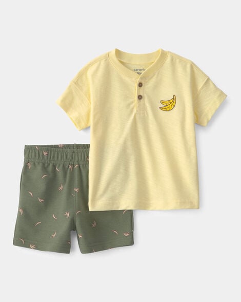 baby boy 2-piece banana top & short set - yellow/green