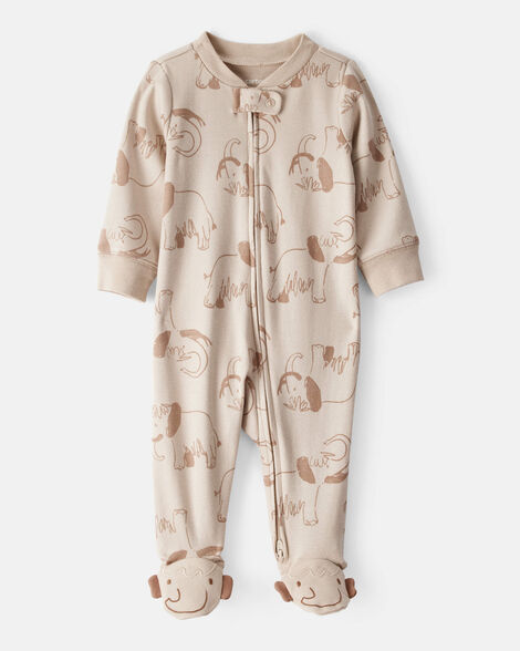 baby boy mammoth print 100% cotton long-sleeve snug fit sleep & play pajamas - beige
