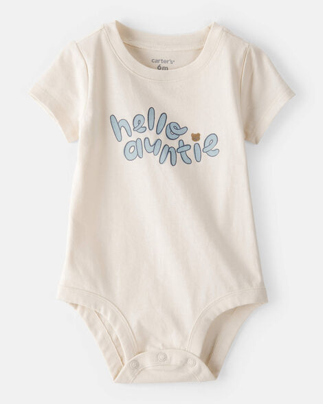 baby 'hello auntie' short-sleeve graphic bodysuit - cream