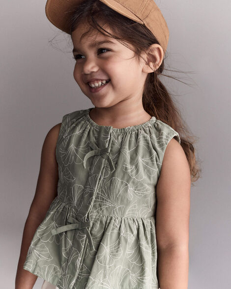 Toddler Girl Embroidered Peplum Top in Floral Print - Green