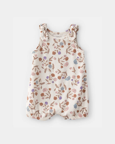 baby girl floral sleeveless romper - ivory