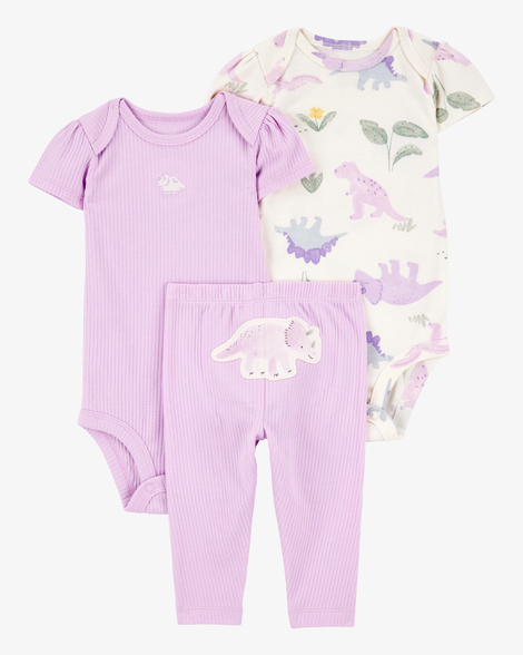 baby girl 3-piece dinosaur little character set - purple