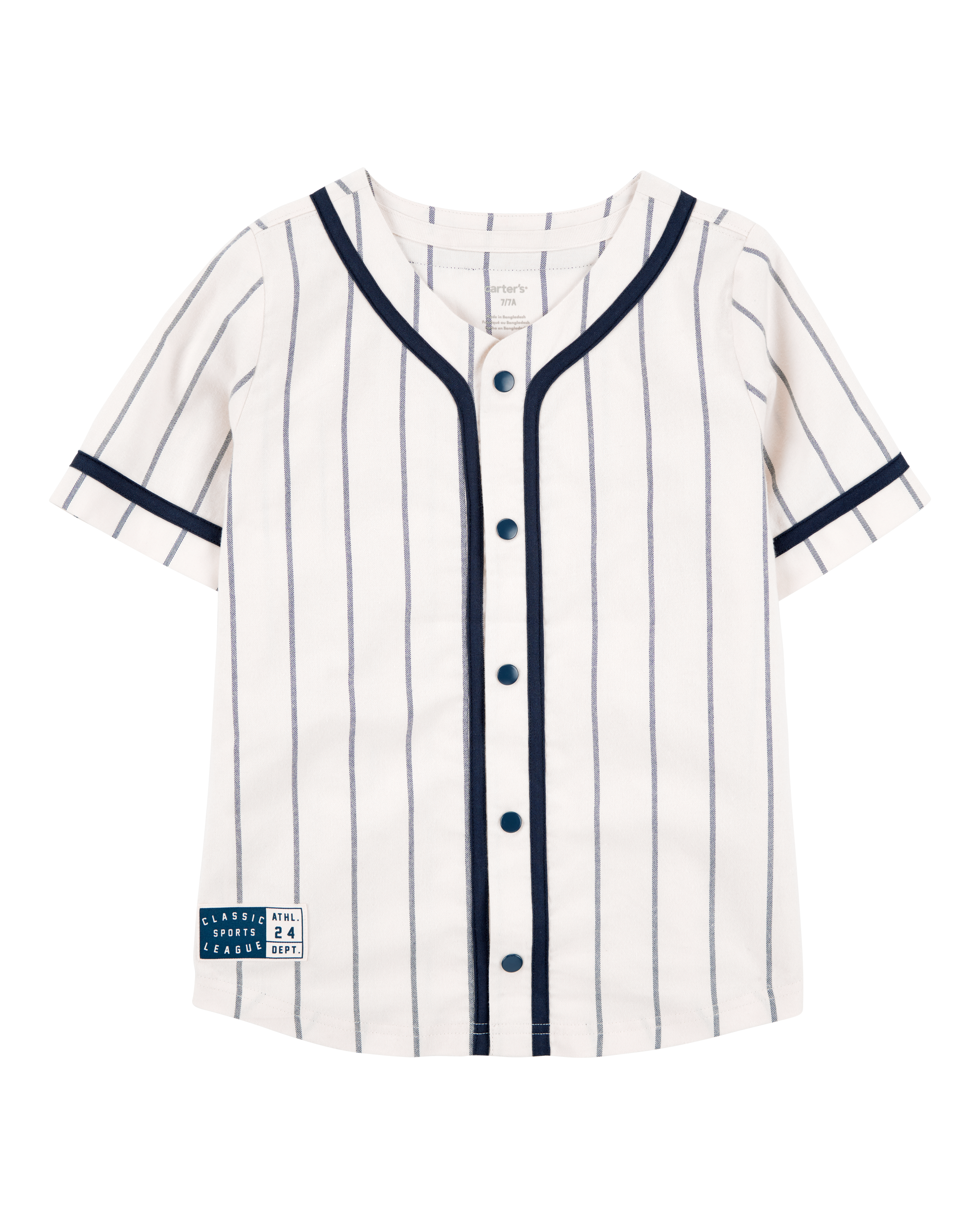 Kid Striped Baseball Button-Down Shirt - White