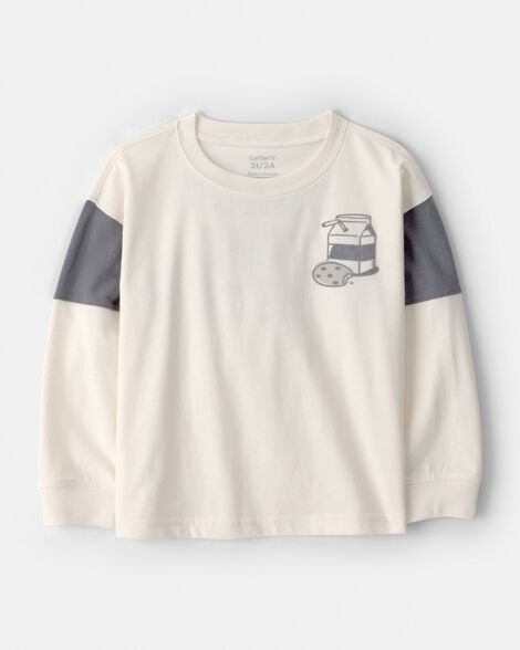 toddler boy cookies & milk long-sleeve graphic tee - cream