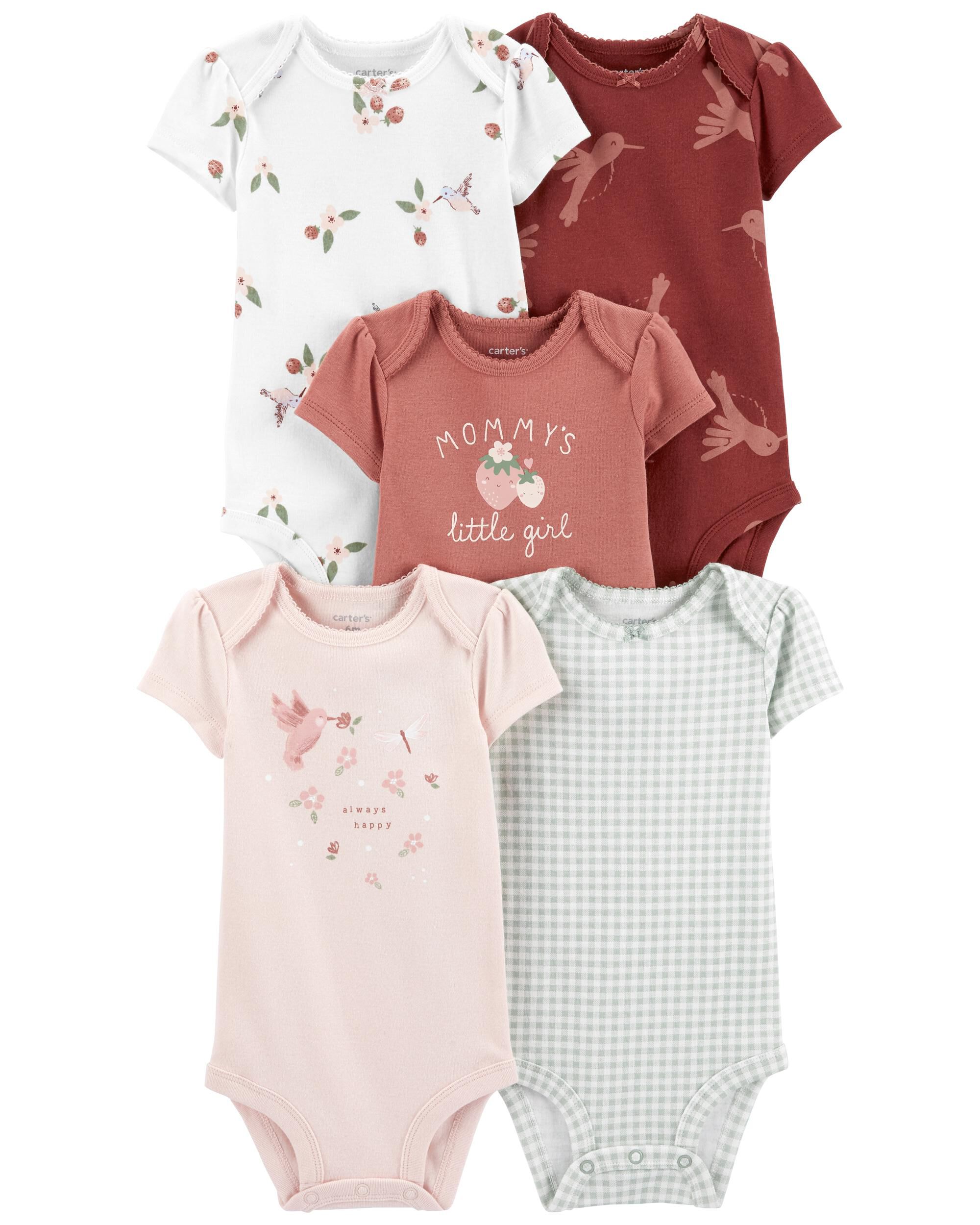 Carters Infant Girls'`4-Pack Long-Sleeve Bodysuits Pastel with Polka Dots NWT 