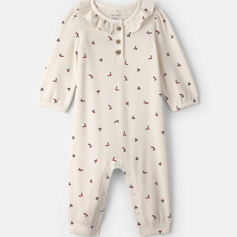 Baby Girl Holly Thermal Long-Sleeve Jumpsuit - Cream
