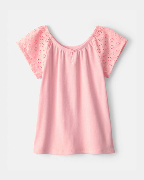 girls eyelet top - pink