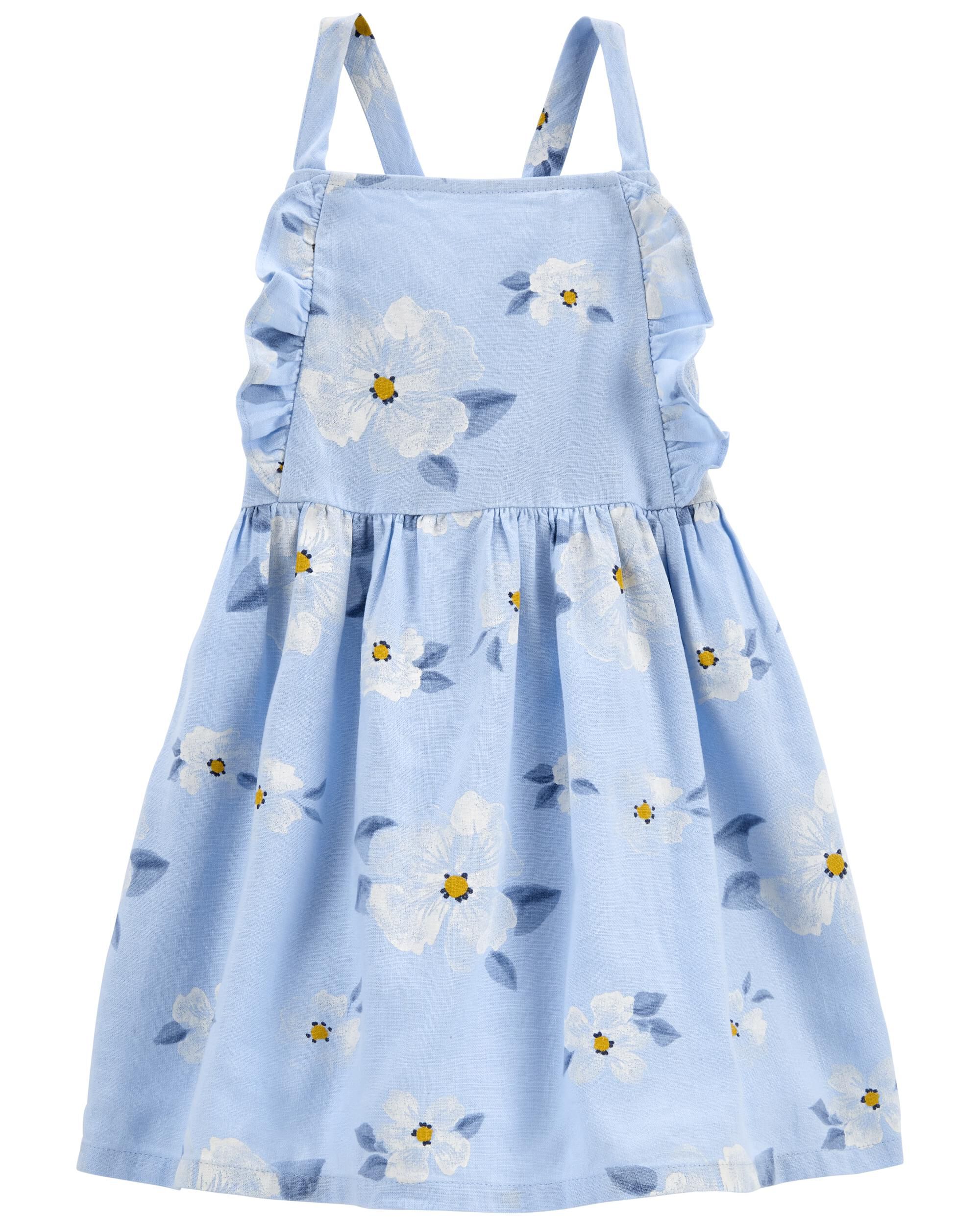 blue dress size 2-3 years dress with pockets Linen dress daisy dress