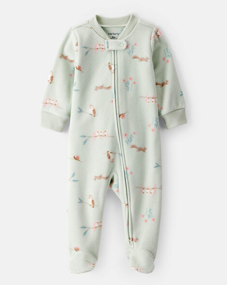 baby girl squirrel print loose fit long-sleeve sleep & play pajamas - green