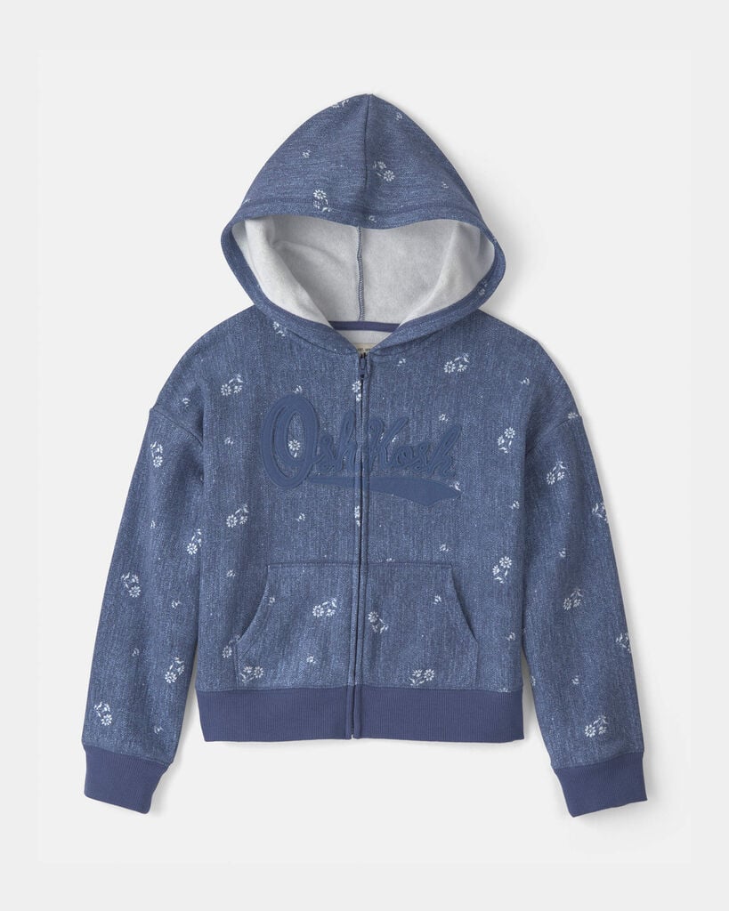 OshKosh B'gosh Girls Floral OshKosh Logo Zip-Up Hoodie 10 Blue