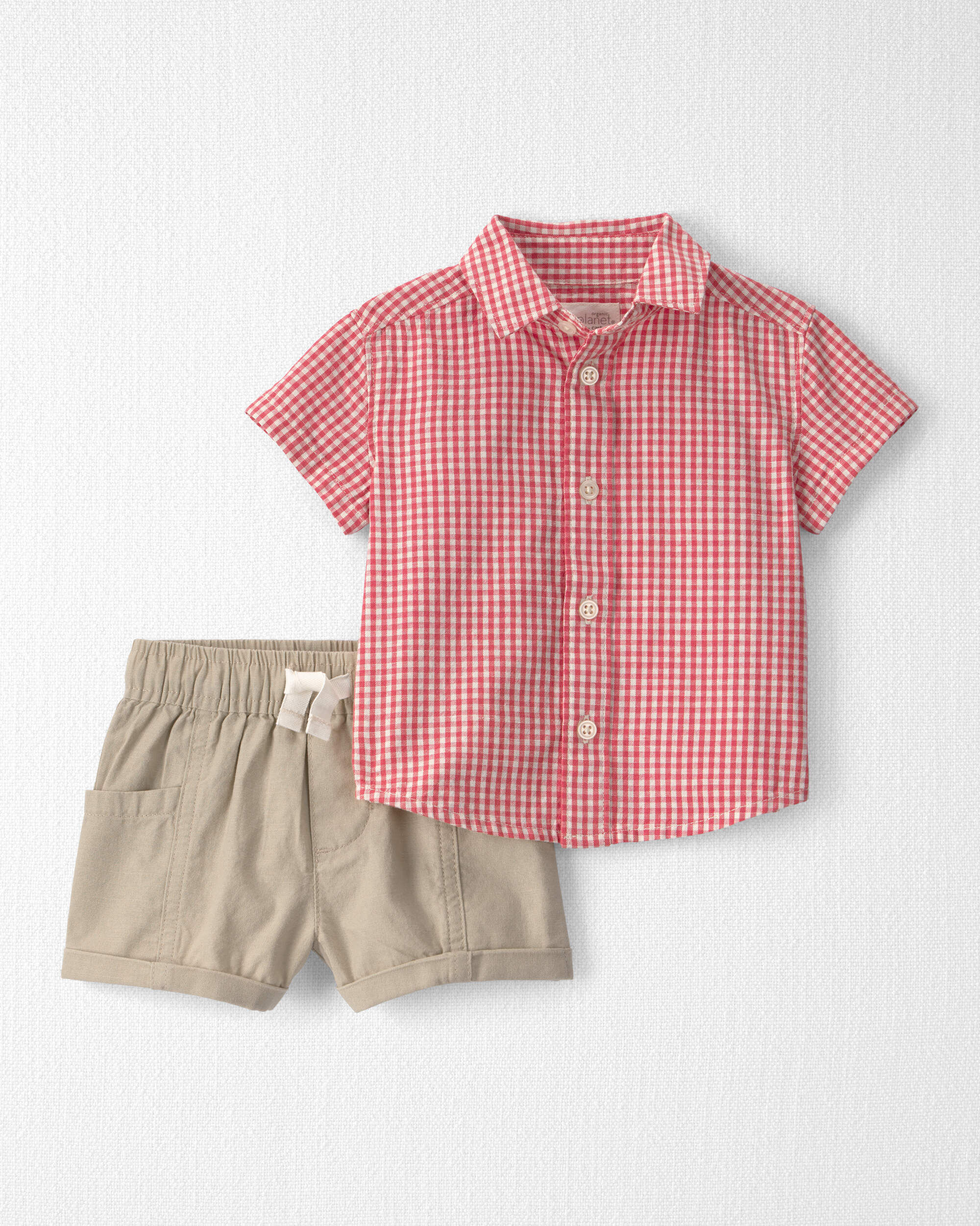 Little Planet Baby Boy 2-Piece Top Short Set Made with Organic Cotton in Red Gingham 12M Red Gingham Khaki Expedition 27$