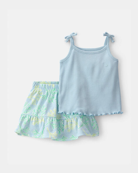 baby girl 2-piece coral reef top & skirt set - blue/green