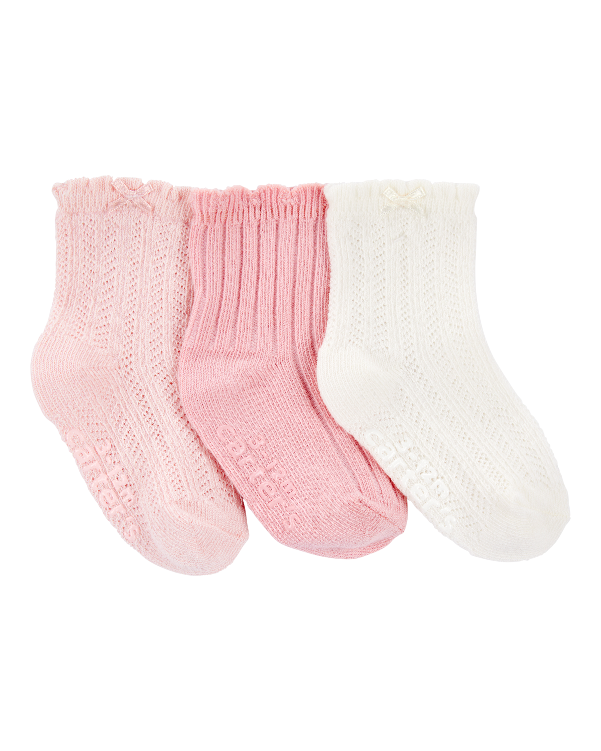 Baby 3-Pack Pointelle Booties - Pink/White