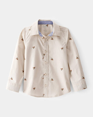 Product image 1 of Toddler Poplin Acorn Print Button-Front Shirt - Khaki