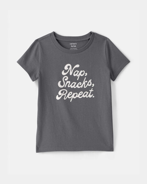 toddler girl 'nap snacks repeat' graphic tee - grey