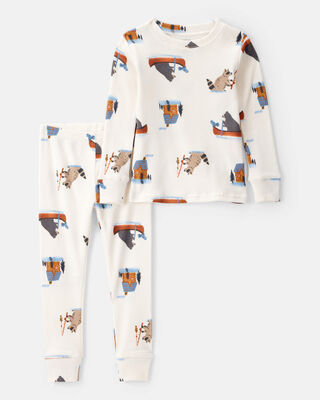 Toddler Boy Football Print 100% Cotton Long-Sleeve 4-Piece Pajamas - Blue