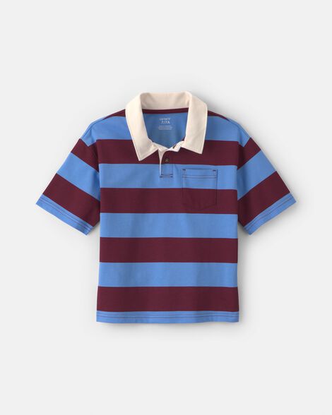 boys striped polo shirt - burgundy/blue