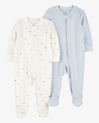 Product image 1 of Baby 2-Pack 2-Way Zip Cotton Sleep & Play Pajamas - Blue/White