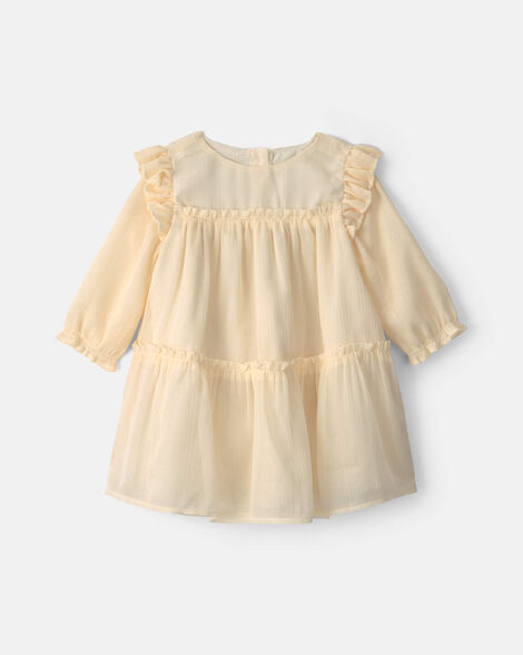 baby girl shimmer long-sleeve dress - cream