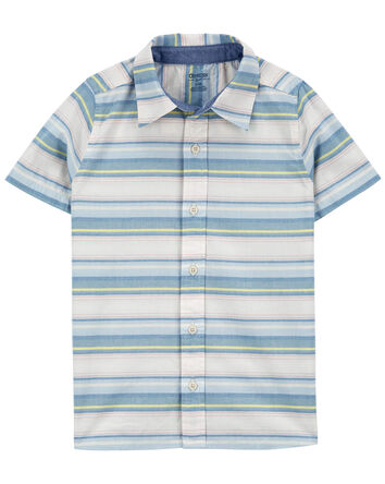 Kid Baja Stripe Button-Front Short Sleeve Shirt