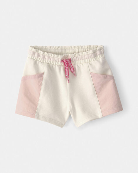 baby girl french terry shorts - pink/ivory