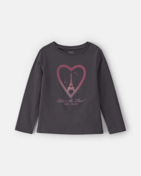 girls paris heart long-sleeve graphic tee - black