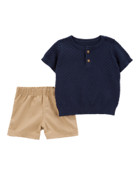 Baby 2-Piece Sweater Knit Henley & Short Set