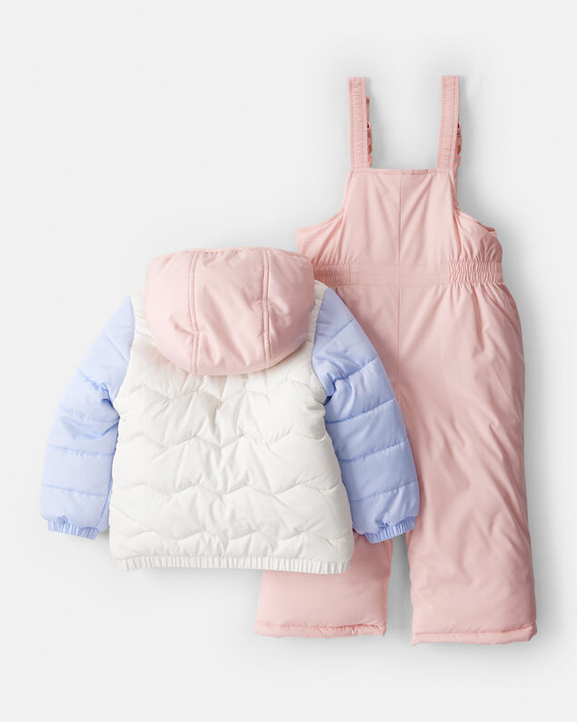 Product image 2 of Toddler Girl 2-Piece Color Block Hooded Snowsuit Jacket & Bib Set